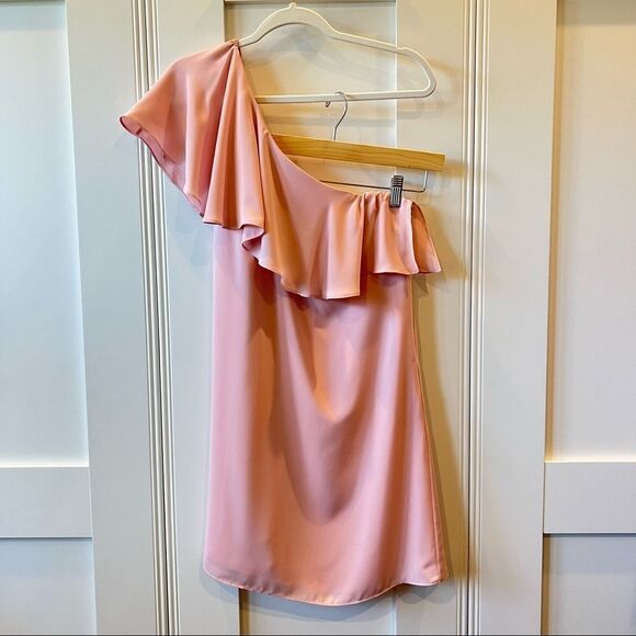 Amanda Uprichard Zoe Dress One Shoulder Ruffle Mini Length Pink Size M - Picture 2 of 10